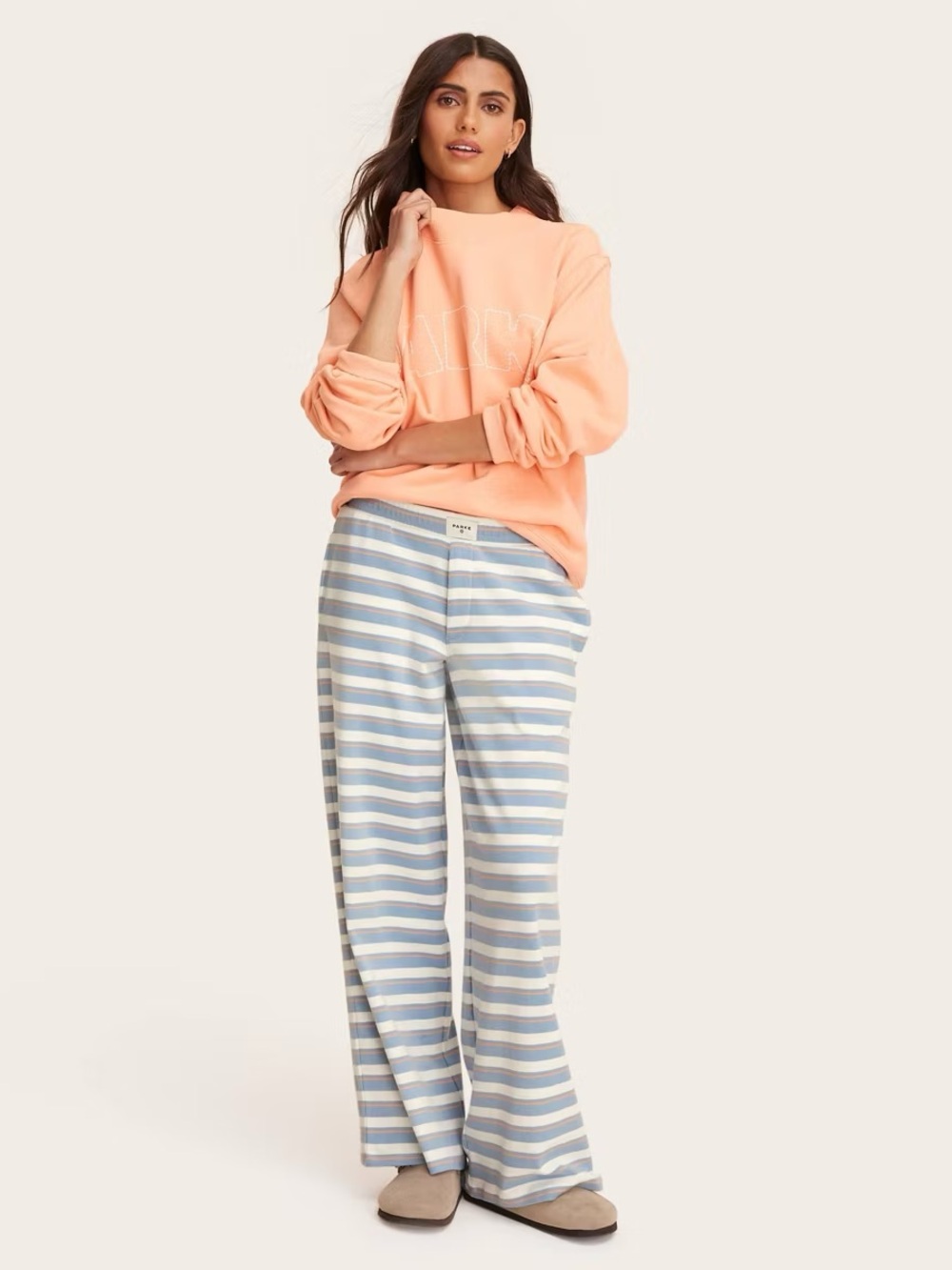 Women's High-Rise Boxer Knit Pants - Parke x Target Light Blue/Orange Striped S